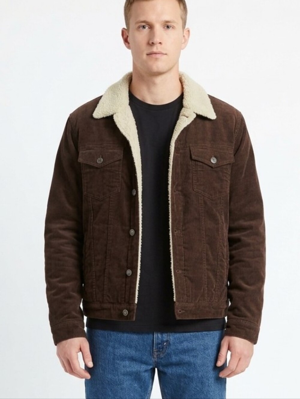 Pineapple Connection Brown Corduroy Sherpa Trucker Jacket Men Medium 100% Cotton